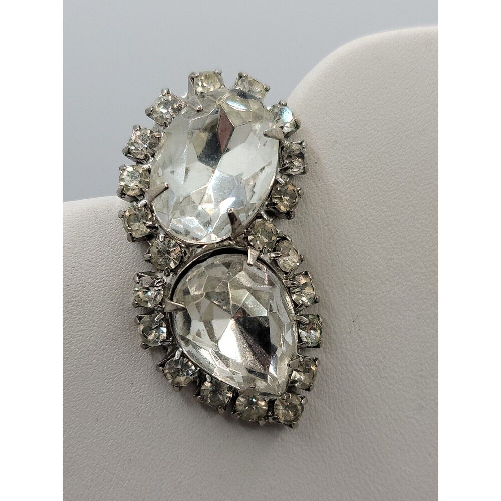 Vintage Large Rhinestone Clip on Earrings Climber Sparkle Gold Tone 1950s